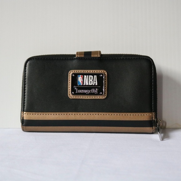LOUNGEFLY Toronto Raptors Wallet Black Gold Zippered NBA Faux Leather - Picture 2 of 8